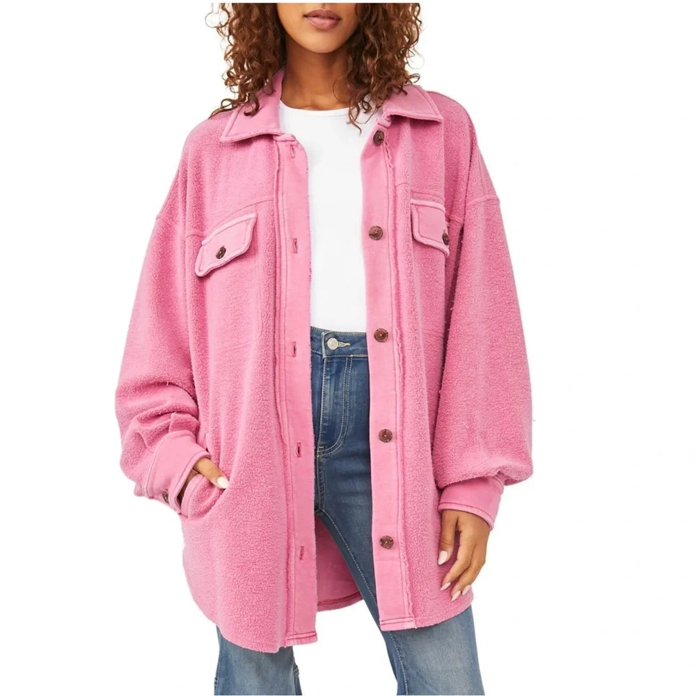 Free People Pink Oversized Sherpa Shacket